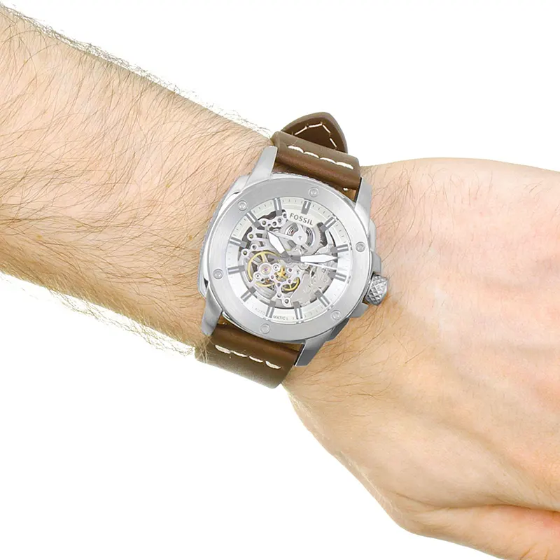 Fossil Modern Machine Automatic Skeleton Dial Brown Leather Men's Watch- ME3083